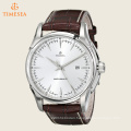 Men′s Silver Dial Watch with Leather Strap 72575